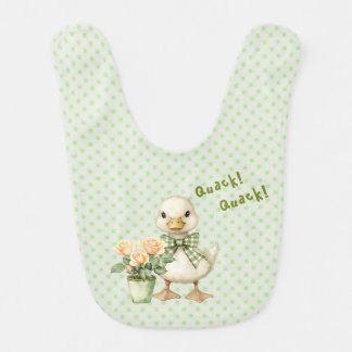 Quack! Quack! Says the Duck in Gingham Check Bow  Baby Bib