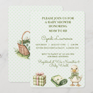 Quack!  Quack! Says the Duck in Gingham Check Bow Invitation