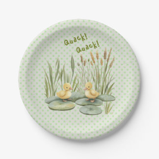 Quack! Quack! Says the Duck in Gingham Check Bow Paper Plates