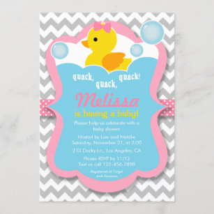 Quack Rubber Ducky Girl Baby Shower Invitation