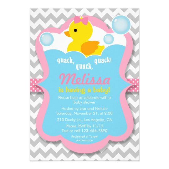 Quack Rubber Ducky Girl Baby Shower Invitation Zazzle Com