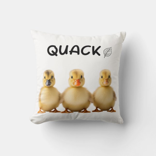 Quack Three Ducklings Row Art Throw Pillow (Front)