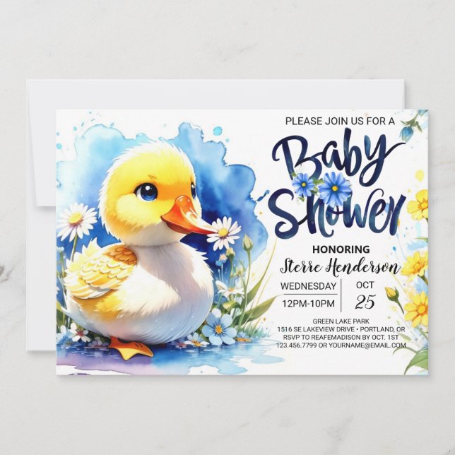 Quacking Blue Baby Shower Invitation (Front)