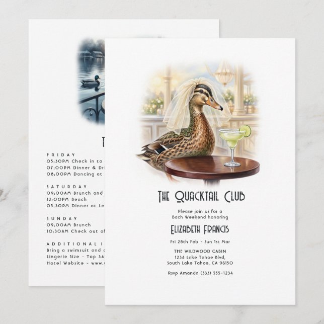 Quacktail Club Preppy Mallard Lake Bachelorette Invitation (Front/Back)