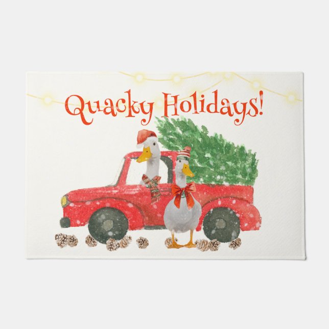 Quacky Holidays Cute Ducks Doormat (Front)