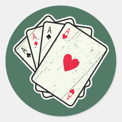 Quad Aces All 4 Lucky Ace Cards Classic Round Sticker