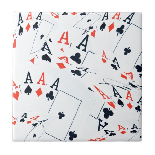 Quad Aces Poker Cards Pattern Ceramic Tile