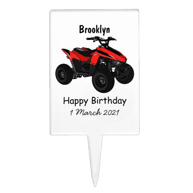 Quad bike atv cartoon illustration cake topper (Front)