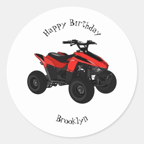 Quad bike atv cartoon illustration classic round sticker