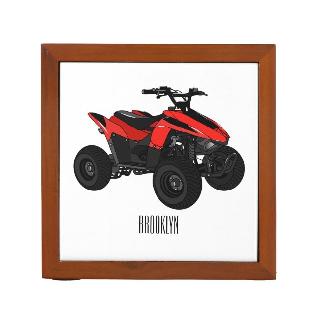 Quad bike atv cartoon illustration  desk organizer (Front)