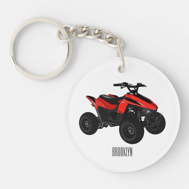 Quad bike atv cartoon illustration  keychain (Front)