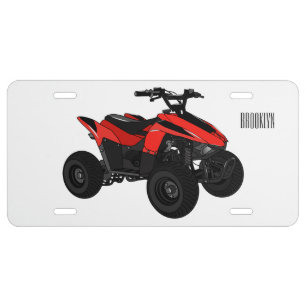 Quad bike atv cartoon illustration license plate