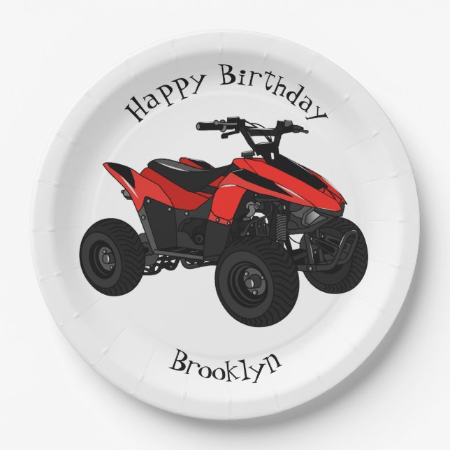 Quad bike atv cartoon illustration paper plates (Front)