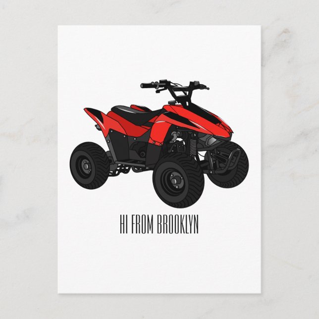 Quad bike atv cartoon illustration  postcard (Front)