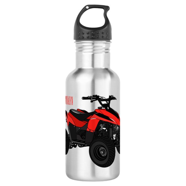 Quad bike atv cartoon illustration  stainless steel water bottle (Front)