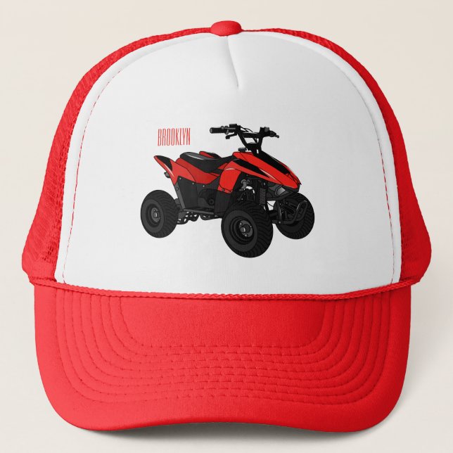 Quad bike atv cartoon illustration  trucker hat (Front)