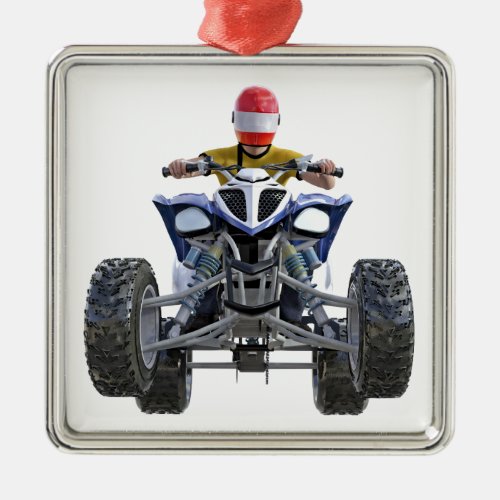 Quad Bike ATV Popping a Wheelie to the Front Metal Ornament