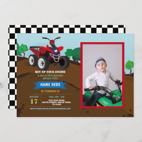 Quad Bike Birthday Invitation Riding Mud Fun Photo