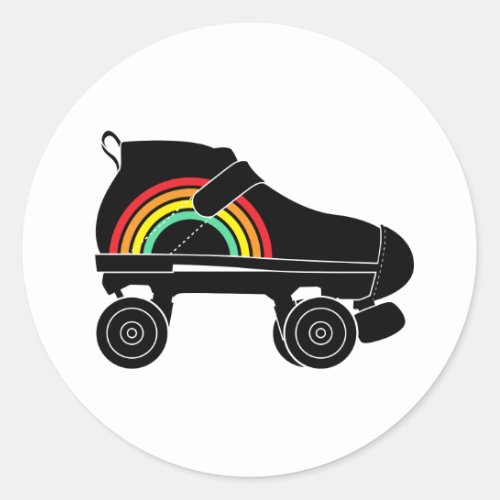 quad roller skate rainbow classic round sticker