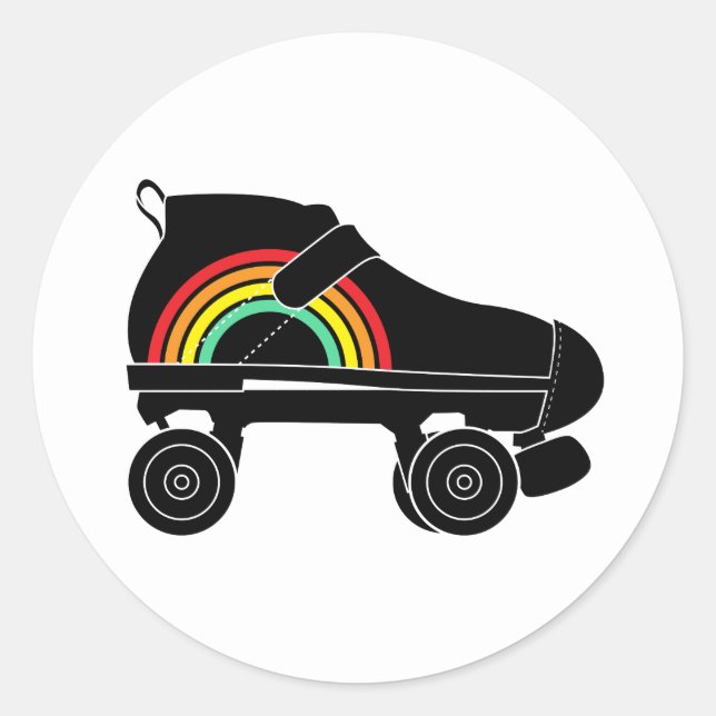 quad roller skate rainbow classic round sticker (Front)