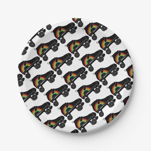 quad roller skate rainbow paper plates (Front)