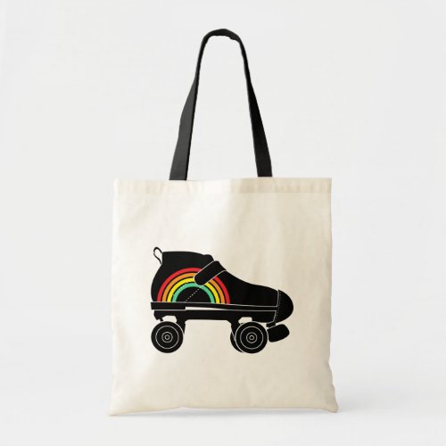 quad roller skate rainbow tote bag