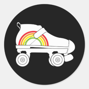 quad skate rainbow classic round sticker