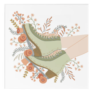Quad Skates Pastel retro flowers for home Acrylic Print