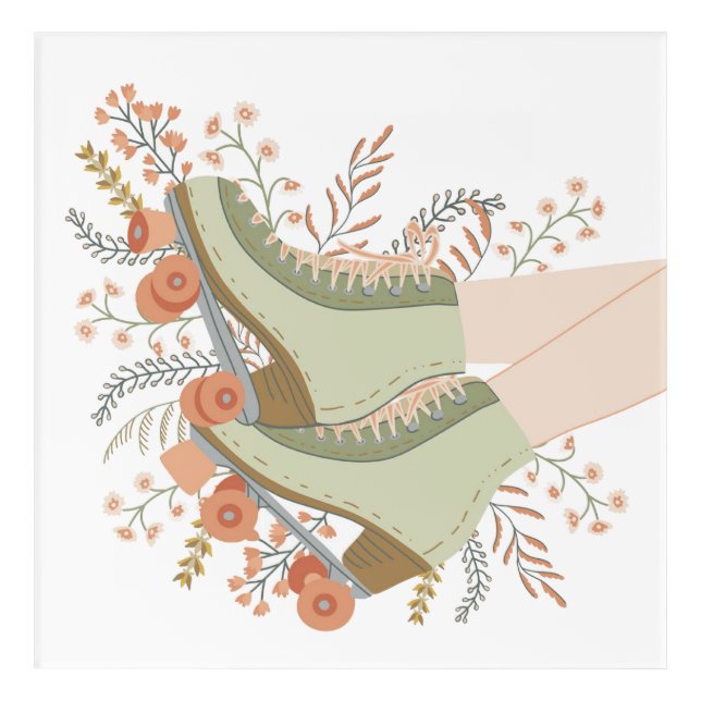 Quad Skates Pastel retro flowers for home Acrylic Print (Front)