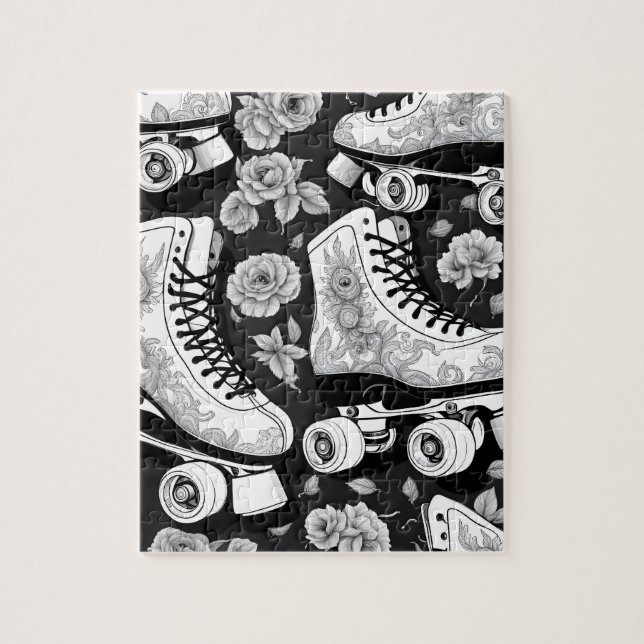 Quad skates roses Black White Design Jigsaw Puzzle (Vertical)