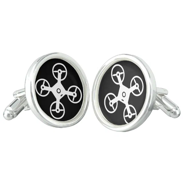 Quadcoper drone logo silver plated cuff links gift Zazzle