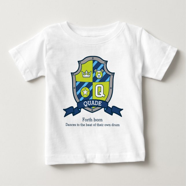 Quade boys Q name & meaning knights shield Baby T-Shirt (Front)
