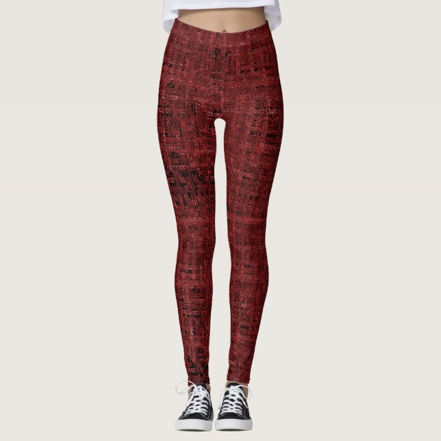 Quadrados pequenos vermelhos sobrepostos empapados leggings (Front)