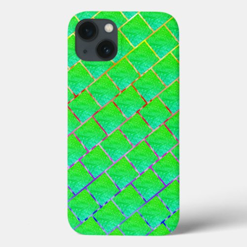 Quadrados verde azulado linhas em trs cores iPhone 13 case