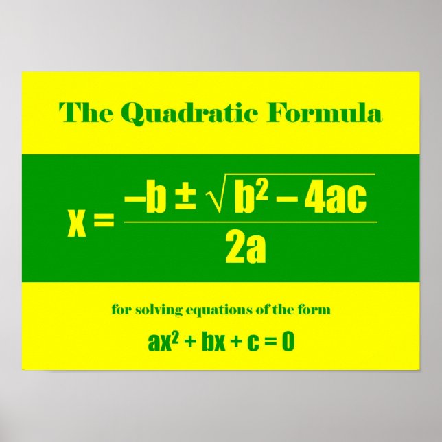 Quadratic Formula Poster (Front)