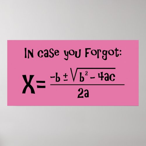 Quadratic Formula Reminder Poster