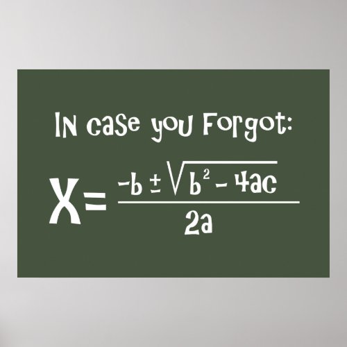 Quadratic Formula Reminder Poster