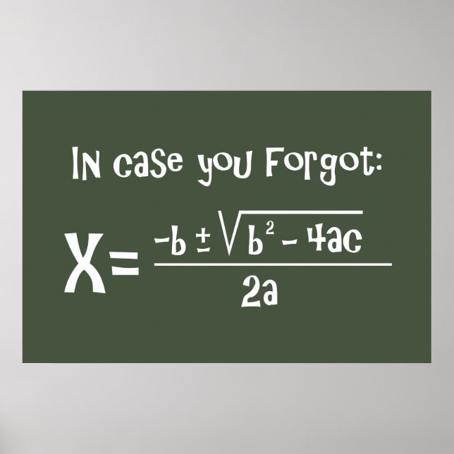 Quadratic Formula Reminder Poster (Front)