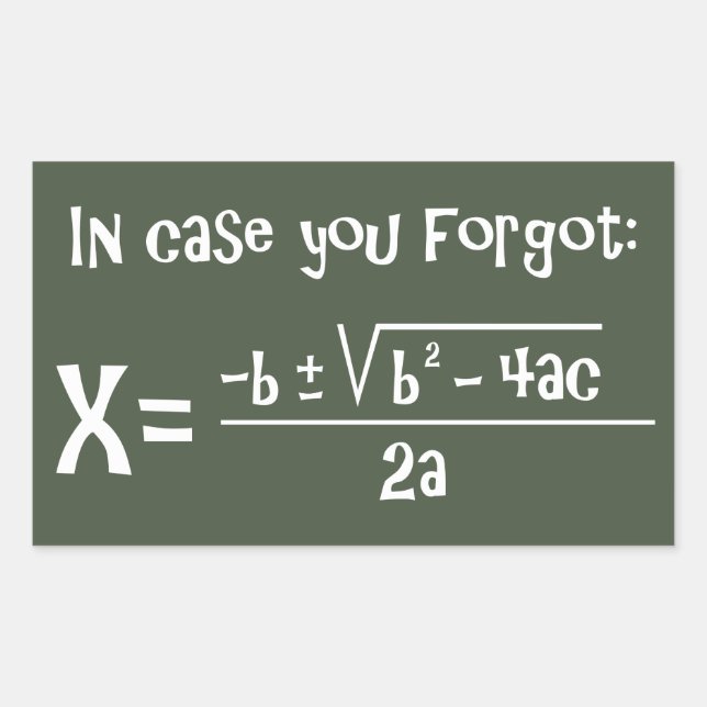 Quadratic Formula Reminder Rectangular Sticker (Front)