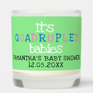 Quadruplet Baby Shower Blue Pink Green Scented Candle
