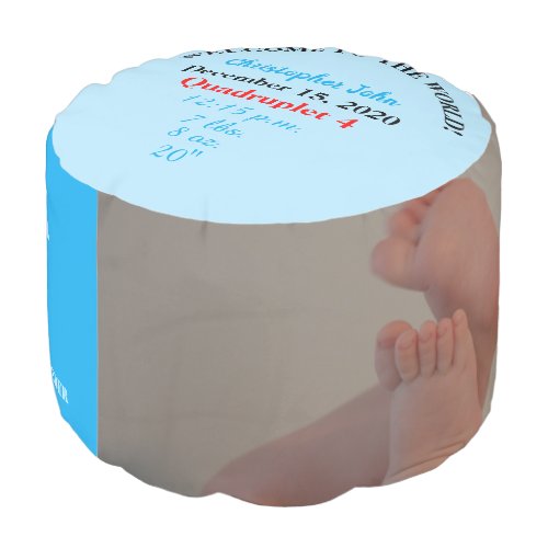 Quadruplet Boys Birth Stats Blue Photo Pouf