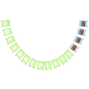Quadruplet Girl Boy's Birth Stats Photos Bunting Flags