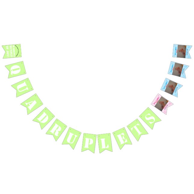Quadruplet Girl Boy's Birth Stats Photos Bunting Flags (All)
