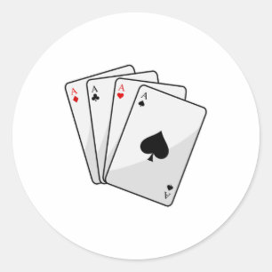 Quadruplets Aces Poker cards at Poker Classic Round Sticker