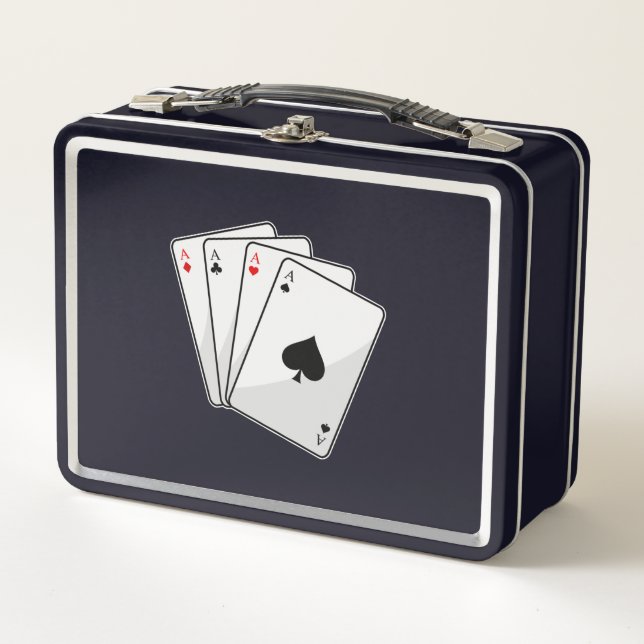 Quadruplets Aces Poker cards at Poker Metal Lunch Box (Front)