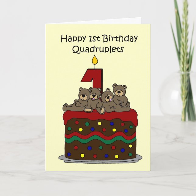 Quadruplets first birthday card (Front)