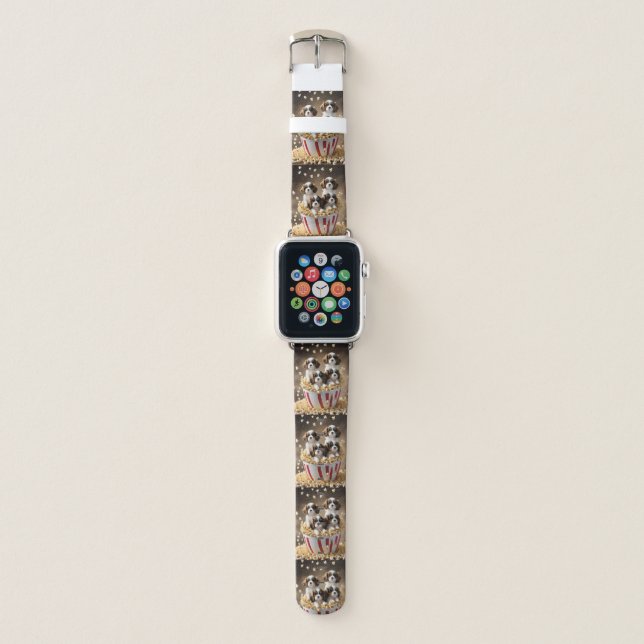 Quads Cavalier Spaniel Puppies In The Popcorn, Apple Watch Band (Front)