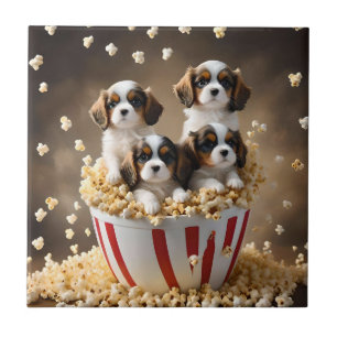 Quads Cavalier Spaniel Puppies In The Popcorn, Ceramic Tile