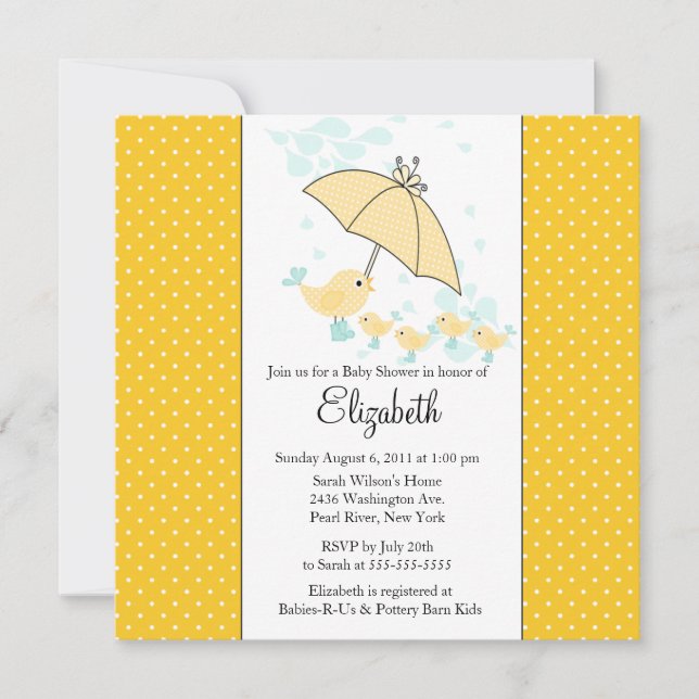 QUADS Mom & Baby Bird Baby Shower Invitation (Front)