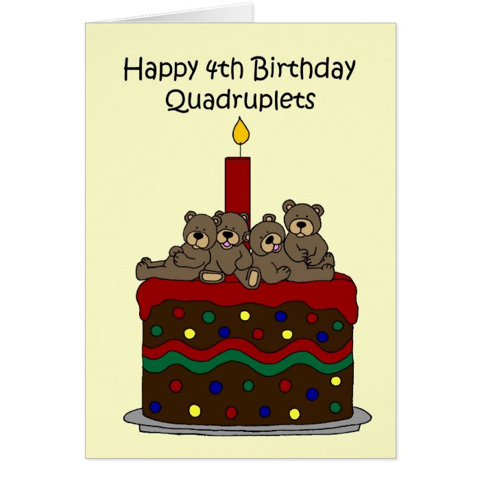 quads on cake 4th birthday greeting card
